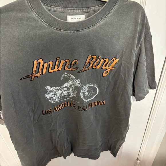 Anine Bing Charcoal Tee with Orange and White Graphic - Picture 4 of 7